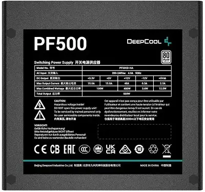 Блок питания Deepcool ATX 500W PF500 V2 80 PLUS WHITE (20+4pin) APFC 120mm fan 6xSATA RTL