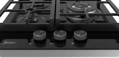 Газовая варочная панель MIDEA/ MDK/Газовая варочная панель MIDEA, 45 см, WOK-конфорка, чугунные решетки, автоподжиг, газконтроль, адаптер для кофе, цвет черный