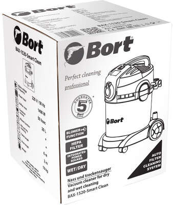Строительный пылесос Bort BAX-1520-Smart Clean 1400Вт (уборка: сухая/влажная) серый