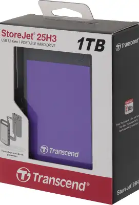 Жесткий диск Transcend USB3.0 1TB TS1TSJ25H3P StoreJet 25H3P (5400rpm) 2.5" фиолетовый