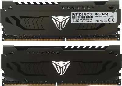 Память DDR4 2x16Gb 3200MHz Patriot PVS432G320C6K Viper Steel RTL Gaming PC4-25600 CL16 DIMM 288-pin 1.35В dual rank с радиатором Ret