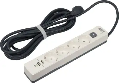 Сетевой фильтр PowerCom SP-01 USB2A1CW 3.0M, 4 розетки, 2xUSB, 1xUSB-Type C, 3м, 16A