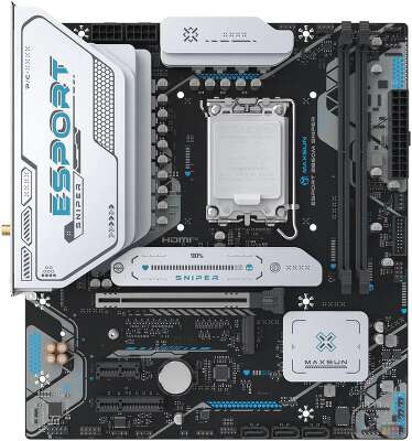 Материнская плата Maxsun MS-eSport B860M SNIPER WIFI B860, LGA1851, 2*DDR5, 1*PCIEx16, 1*PCIEx4, 1*PCIEx1, 2*M.2, 4*USB3.2Gen2, 2*USB3.2Gen1, 6*USB2.0, 3*SATA3.0, 2.5G, Type-C(DP), DP, HDMI, M-ATX, RTL