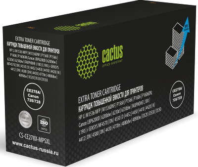 Картридж лазерный Cactus CS-CE278X-MPSXL CE278A/Canon 726/728 черный (8000стр.) для HP J M1536 MFP/M1536DNF/P1560/P1566/P1606/P1606DN; Canon LBP6200D/6200dw/6230d/6230dw/FAXPHOHE L100/L190, i-SENSYS MF4570/DN/4550/D/4452/4450/4410/4420/N/4412/DN/4580/DN/4