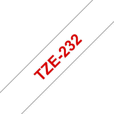 Лента для печати наклеек 12мм, красный на белом TZE232