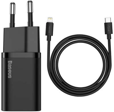 Зарядное устройство Baseus Super Si Quick Charger USB-C 20W + Lightning Cable, Black [TZCCSUP-B01]