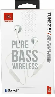 Гарнитура вкладыши JBL Tune 215BT белый беспроводные bluetooth шейный обод (JBLT215BTWHT)