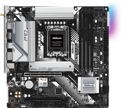 Материнская плата ASROCK B760M PRO RS/D4 WIFI, LGA1700, B760, 4*DDR4, 4*SATA, 2*M.2, 3*USB 3.2, 2*USB 2.0, Type-C, 2*PCIx16, 1*PCIx1, 1*M.2 (Key E), HDMI+DP, mATX