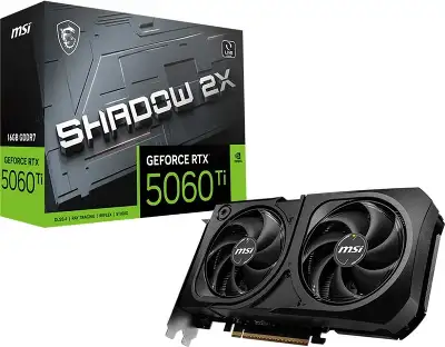 Видеокарта MSI PCI-E 5.0 RTX 5060 Ti 16G SHADOW 2X PLUS NVIDIA GeForce RTX 5060TI 16Gb 128bit GDDR7 2572/28000 HDMIx1 DPx3 HDCP Ret