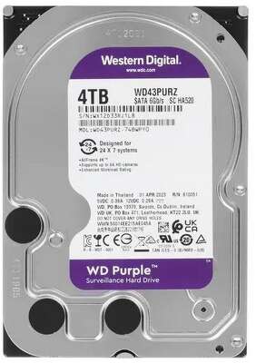 Жесткий диск WD SATA-III 4Tb Purple (5400rpm) 256Mb 3.5" (WD43PURZ)