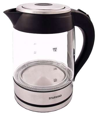 Чайник Starwind SKG4710 1.8л. серебристый/черный (корпус: стекло)