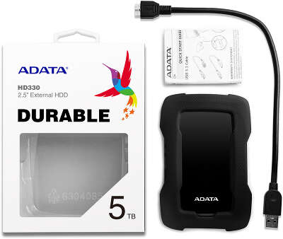 Внешний жесткий диск/ Portable HDD 5TB ADATA HD330 (Black), Silicone, USB 3.2 Gen1, 133x89x23mm, 316g /3 года/