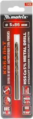 Сверло Matrix 71426 по металлу Д=5мм Дл=86мм (1пред.) для дрелей