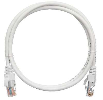 Коммутационный шнур NIKOMAX U/UTP 4 пары, Кат.5е (Класс D), 100МГц, 2хRJ45/8P8C, T568B, заливной, с защитой защелки, многожильный, BC (чистая медь), 24AWG (7х0,205мм), полимерный материал, исполнение кабельного изделия нг(А)-HF, белый, 0,3м