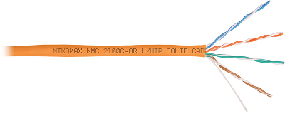 Кабель NIKOMAX U/UTP 4 пары, Кат.5e (Класс D), тест по ISO/IEC, 100МГц, одножильный, BC (чистая медь), 24AWG (0,50мм), полимерный материал нг(А)-HF, внутренний, оранжевый, 305м - гарантия: 1 год