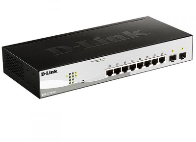 Коммутатор D-Link Управляемый L2 коммутатор, 8x1000Base-T, 2x1000Base-X SFP, защита от статического электричества до 6 кВ, CLI