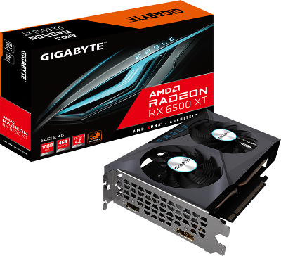 Видеокарта/ VGA GIGABYTE AMD RADEON RX 6500 XT EAGLE 4G 4GB, GDDR6/64-bit, PCIe 4.0, 1xHDMI 2.1, 1xDP, 2-slot