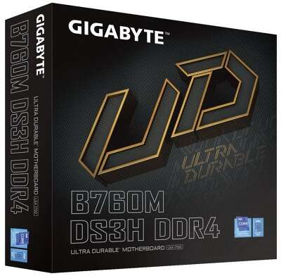 Материнская плата Gigabyte B760M DS3H DDR4, Socket 1700, Intel®B760, 4xDDR4-3200, D-SUB+HDMI+DP+DP, 1xPCI-Ex16, 2xPCI-Ex1, 4xSATA3(RAID 0/1/5/10), 2xM.2, 8Ch Audio, 2,5GbLan, (2+4)xUSB2.0, (3+2)xUSB3.2, (1+0)xUSB3.2 Type-C™, mATX, RTL {10}
