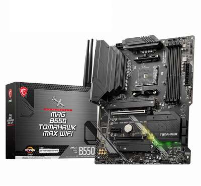 Материнская плата MSI MAG B550 TOMAHAWK MAX WIFI B550, AM4, 4*DDR4, 2*PCIEx16, 2*PCIEx1, 2*M.2, 2*TypeC, 1*USB3.2Gen2, 4*USB3.2Gen1, 6*USB2.0, 6*SATA3.0, 2.5G, DP, HDMI, ATX, RTL