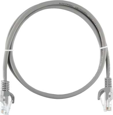 Коммутационный шнур NIKOMAX Essential Line U/UTP 4 пары, Кат.5е (Класс D), 100МГц, 2хRJ45/8P8C, T568B, заливной, с защитой защелки, многожильный, BC (чистая медь), 25AWG (7x0,175мм), полимерный материал, исполнение кабельного изделия нг(А)-HF, серый, 2м -