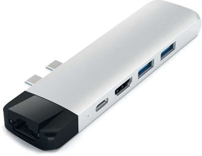Адаптер Satechi USB-C Aluminum Pro Hub with Ethernet, Silver [ST-TCPHES]