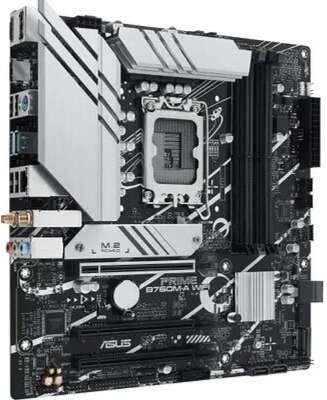 ASUS PRIME B760M-A WIFI (Socket 1700, mATX, 4xDDR5(128GB), 2xHDMI 2.1/DP, 3xPCIe 4.0x16, 1xLAN (2.5GbE), Wi-Fi, BT, 4xSATA 6Gb/s, 2xM.2, 2xUSB 3.2, 4xUSB 2.0, 1xPS/2)