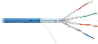 Кабель NIKOMAX F/FTP 4 пары, Кат.6a (Класс Eа), тест по ISO/IEC, 500МГц, одножильный, BC (чистая медь), 23AWG (0,56мм), полимерный материал нг(А)-HF, внутренний, голубой, 500м - гарантия: 5 лет / 15 лет системная