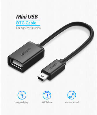 Кабель UGREEN US249 (10383) Mini USB 5Pin Male To USB 2.0 A Female OTG Cable. Длина 10 см. Цвет: черный