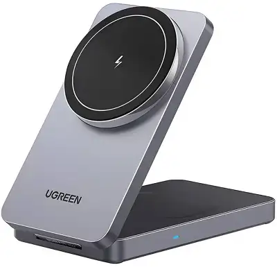 Беспроводное ЗУ 2-в-1 UGREEN W528 (45056) для Iphone 7.5W & AirPods с кабелем USB-C-USB-C. Цвет: серый