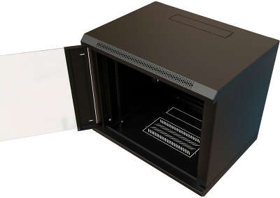 Шкаф коммутационный WRline (WR-TW-1266-GP-RAL9004) настенный 12U 600x600мм пер.дв.стекл 2 бок.пан. направл.под винты 60кг черный 500мм 650мм IP20 сталь