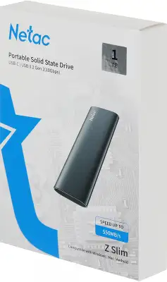 Накопитель SSD Netac USB-C 1Tb NT01ZSLIM-001T-32BK Z Slim 1.8" черный