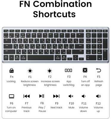 Клавиатура беспроводная UGREEN KU005 (15956) 2.4GHz Bluetooth5.0 Ultra Slim Wireless Keyboard. серебристый