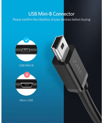 Кабель UGREEN US249 (10383) Mini USB 5Pin Male To USB 2.0 A Female OTG Cable. Длина 10 см. Цвет: черный