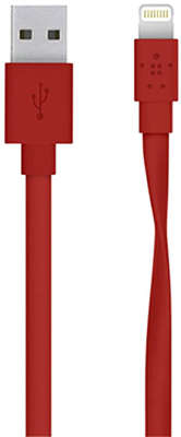 Кабель Belkin Mixit Flat USB to Lightning, 1.2 м, красный [F8J148bt04-RED]