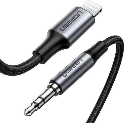 Кабель UGREEN US315 (70509) Lightning to 3.5mm Aux Cable Aluminum Shell в оплетке.Длина 1 м. Цвет: черный