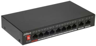 DAHUA DH-PFS3010-8ET-96 10-портовый неуправляемый коммутатор с РоЕ, 8xRJ45 100Mb PoE, 2xRJ45 1Gb uplink, суммарно 96Вт, коммутация 5.6 Гбит/с, MAC-таблица 8К, металл