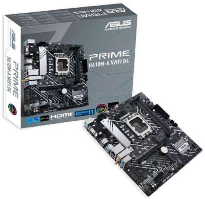 ASUS PRIME H610M-A WIFI D4 (Socket 1700, mATX, 2xDDR4(64GB), VGA/HDMI/DP, 1xPCIe 4.0x16/1xPCIe 3.0, 1xLAN, Wi-Fi, BT, 4xSATA 6Gb/s, 2xM.2, 2xUSB 3.2, 4xUSB 2.0, 2xPS/2)