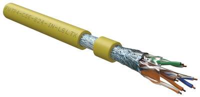 Кабель Hyperline FUTP4-C5E-S24-IN-LSLTX-YL-305 (305м) витая пара, экранированный F/UTP, общий экран фольга, категория 5e, 4 пары 24 AWG, 4х2х0,51 мм, однопроволочные
жилы, нг(А)-LSLTx, внутренний -20°C – +60°C, желтый,
системная гарантия 25 лет