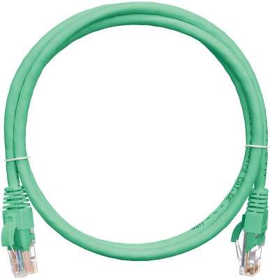 Коммутационный шнур NIKOMAX U/UTP 4 пары, Кат.5е (Класс D), 100МГц, 2хRJ45/8P8C, T568B, заливной, с защитой защелки, многожильный, BC (чистая медь), 24AWG (7х0,205мм), полимерный материал, исполнение кабельного изделия нг(А)-HF, зеленый, 0,3м