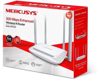 Mercusys MW325R Wi-Fi роутер N300, до 300 Мбит/с на 2,4 ГГц, LAN 3x10/100 Мбит/с, WAN 1x10/100 Мбит/с, 4 антенны