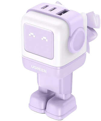 Зарядное устройство UGREEN CD361 (35291) UNO 65W USB-A+2*USB-C Robot GaN Tech Fast Charger EU. Цвет: сиреневый