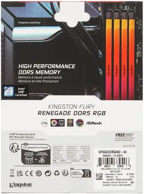 Память DDR5 2x32GB 6400MHz Kingston KF564C32RSAK2-64 Fury Renegade XMP RGB RTL Gaming PC5-51200 CL32 DIMM 288-pin 1.4В kit dual rank с радиатором Ret