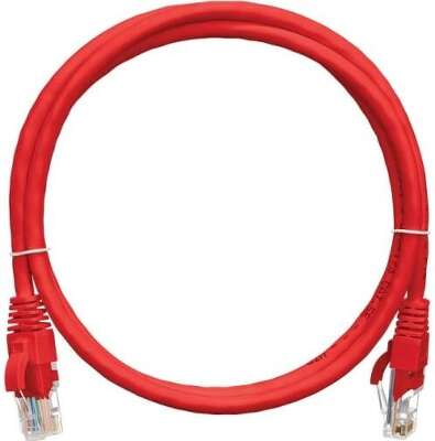 Коммутационный шнур NIKOMAX U/UTP 4 пары, Кат.5е (Класс D), 100МГц, 2хRJ45/8P8C, T568B, заливной, с защитой защелки, многожильный, BC (чистая медь), 24AWG (7х0,205мм), поливинилхлорид, красный, 3м