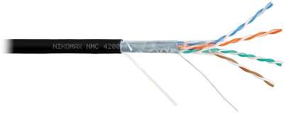 Кабель NIKOMAX F/UTP 4 пары, Кат.5e (Класс D), тест по ISO/IEC, 100МГц, одножильный, BC (чистая медь), 24AWG (0,51мм), полимерный материал нг(А)-HF, внутренний/внешний, черный, 305м - гарантия: 5 лет / 15 лет системная
