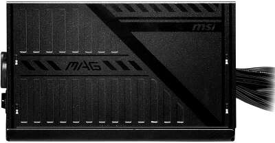 Блок питания ПК/ Power Supply MSI MAG A600DN, 600W 80+ (ATX, Non modular, 1x24(20+4)pin, 1xCPU 8(4+4)pin, 2xPCIe*2 8(6+2)pin, 5xSATA3, 2xMOLEX4pin, Active, 120x120mm, 150x140x86mm, APFC, black)