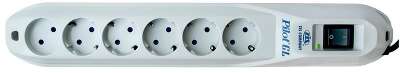 Сетевой фильтр Pilot GL 6 розеток (5 евро + 1 без заземления) 10 м/ Surge protector Pilot GL 6 outlets (5 euro + 1 without ground) 10A / 2.2kVt, 10m