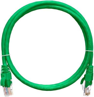 Коммутационный шнур NIKOMAX U/UTP 4 пары, Кат.5е (Класс D), 100МГц, 2хRJ45/8P8C, T568B, заливной, с защитой защелки, многожильный, BC (чистая медь), 24AWG (7х0,205мм), полимерный материал, исполнение кабельного изделия нг(А)-HF, зеленый, 5м