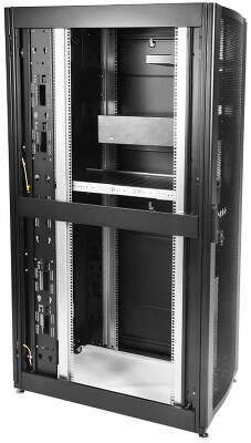 Шкаф серверный ЦМО (ШТК-СП-42.6.10-44АА-9005) напольный 42U 600x990мм пер.дв.перфор. задн.дв.перфор. 2 бок.пан. направл.под закл.гайки 1350кг черный 690мм 139кг 120град. 1950мм IP20 сталь с силовыми розетками укомплектованный