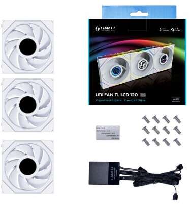 Lian Li G99.12TLLCD3W.R0 Комплект вентиляторов (3шт.) UNI FAN TL LCD 120 White /12TLLCD3W/ 120х125х28мм (1.6” LCD дисплей, PWM, ARGB, 200-1900 об/мин, 27dBa) 