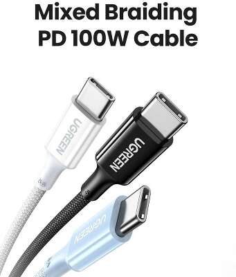 Кабель UGREEN L502 (65254) 100WUSB-C to USB-C PD Fast Charging Braided Cable 5A Max. Длина: 2м. голубой